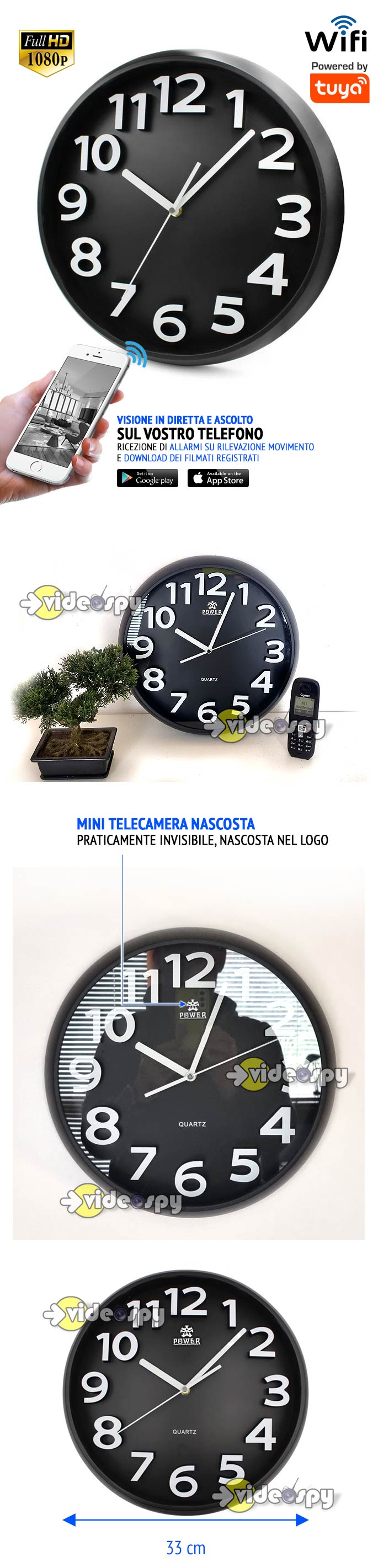 orologio da muro con telecamera spia senza fili wifi