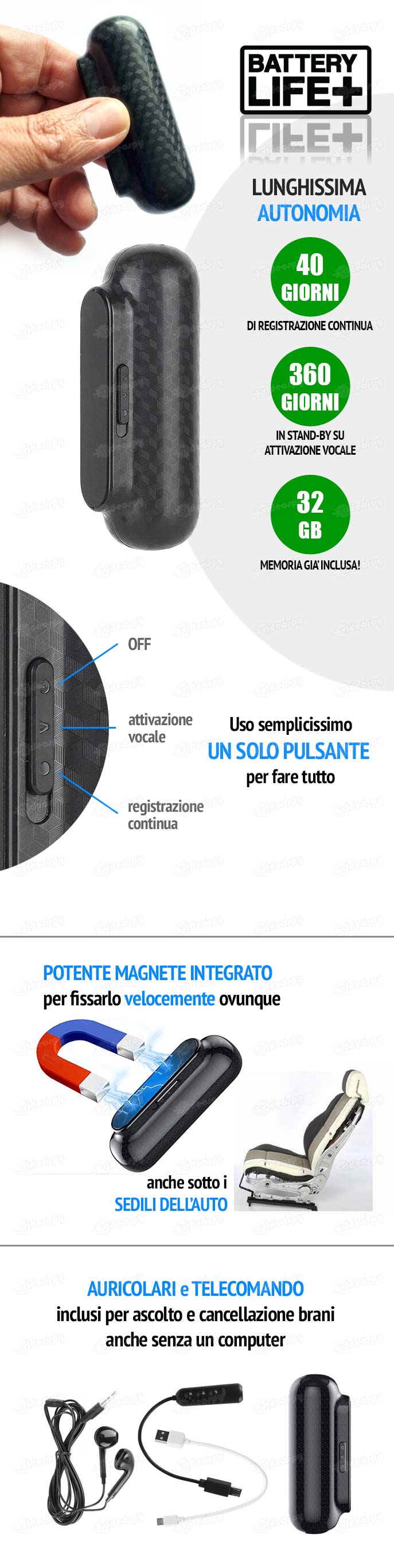 Registratore ambientale nascosto autonomia un anno