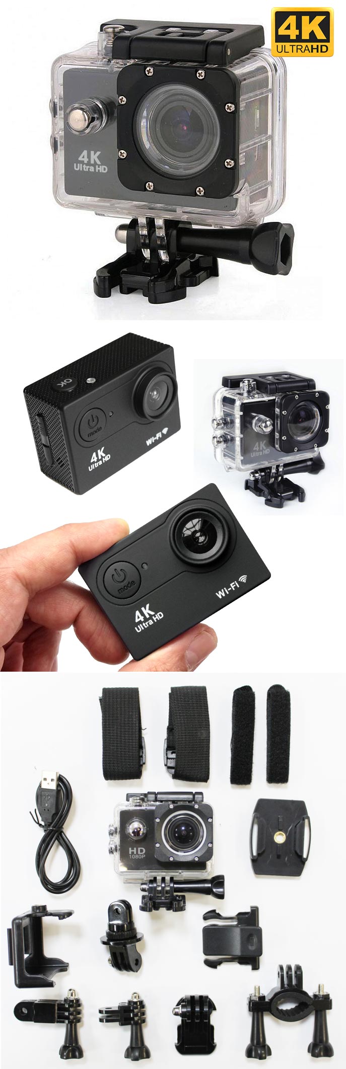 action sport camera ultra-hd 4k impermeabile