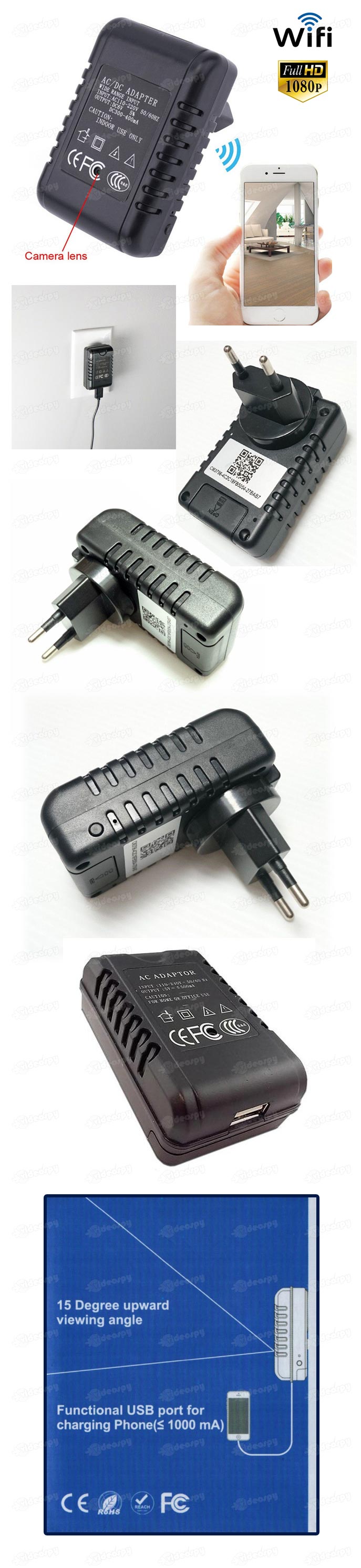 telecamera wifi nascosta in alimentatore USB