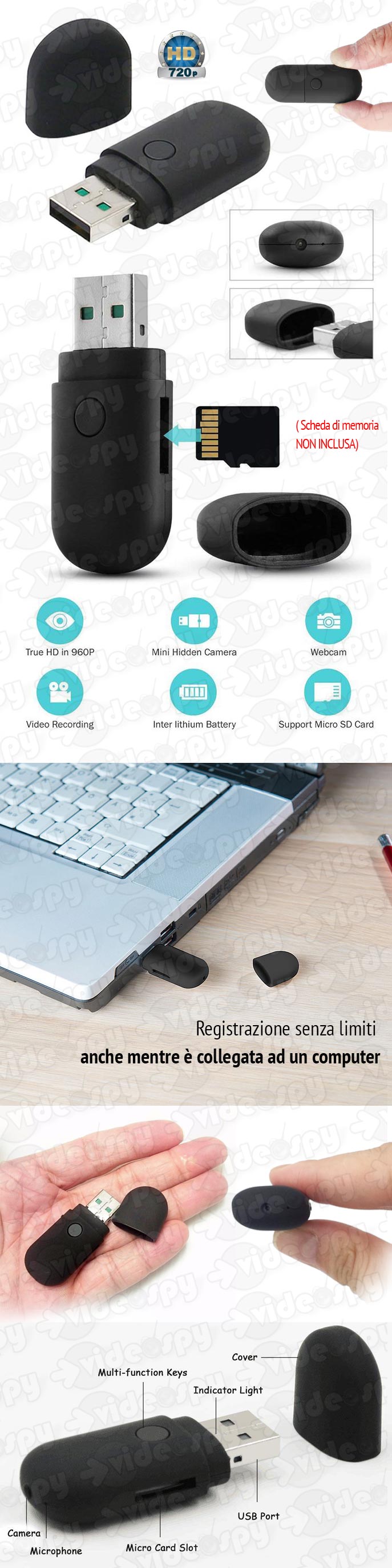 chiavetta usb con telecamera spia HD