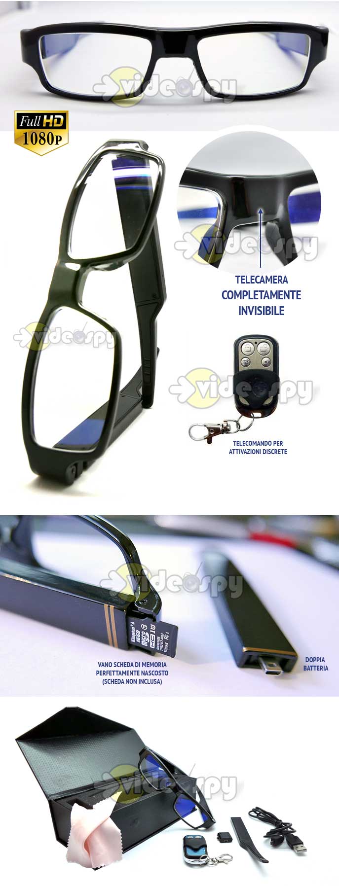 Occhiali da vista con telecamera spia invisibile