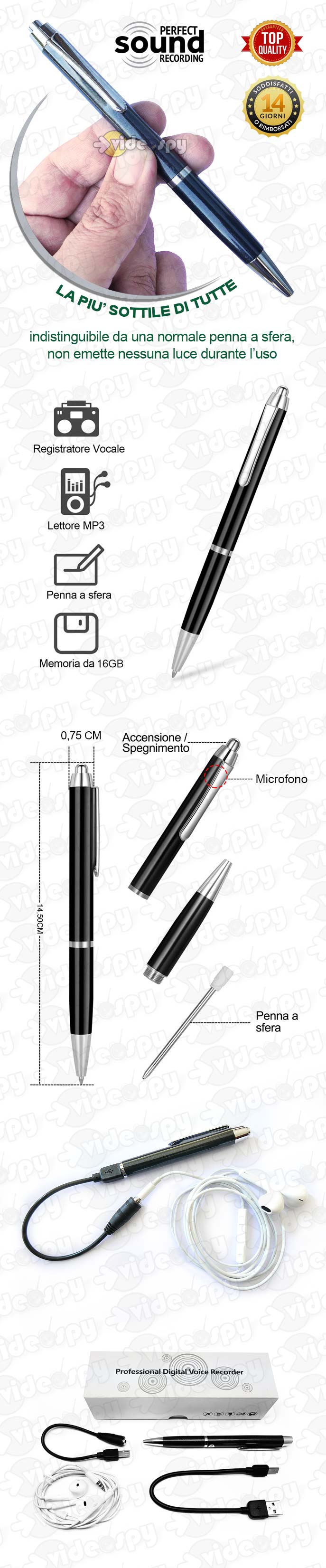 penna con registratore vocale nascosto