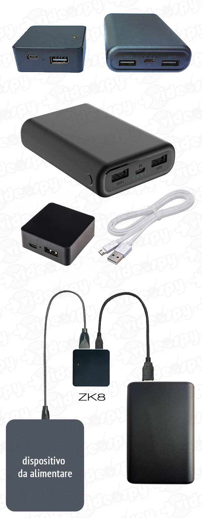 kit con power bank senza spegnimento automatico