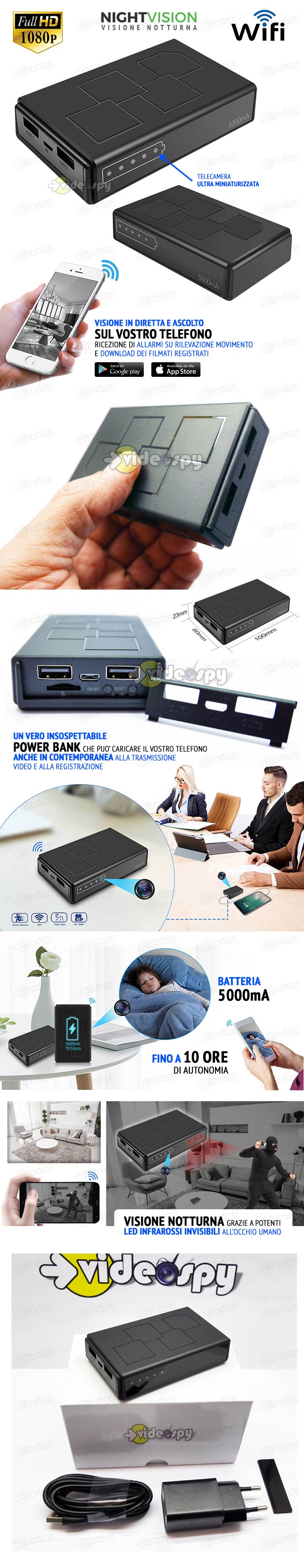 power bank con telecamera spia wifi
