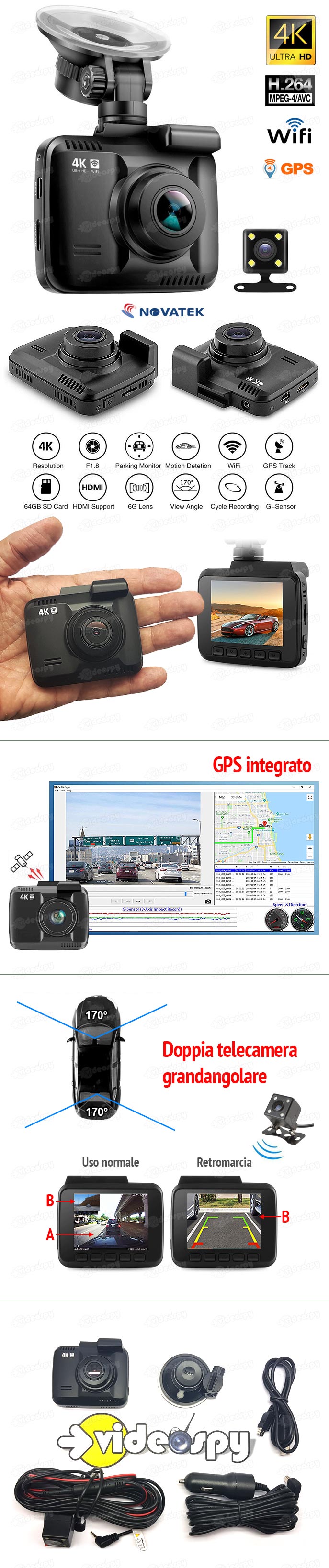 telecamera auto vsx5000 4k ultra-hd GPS WiFi