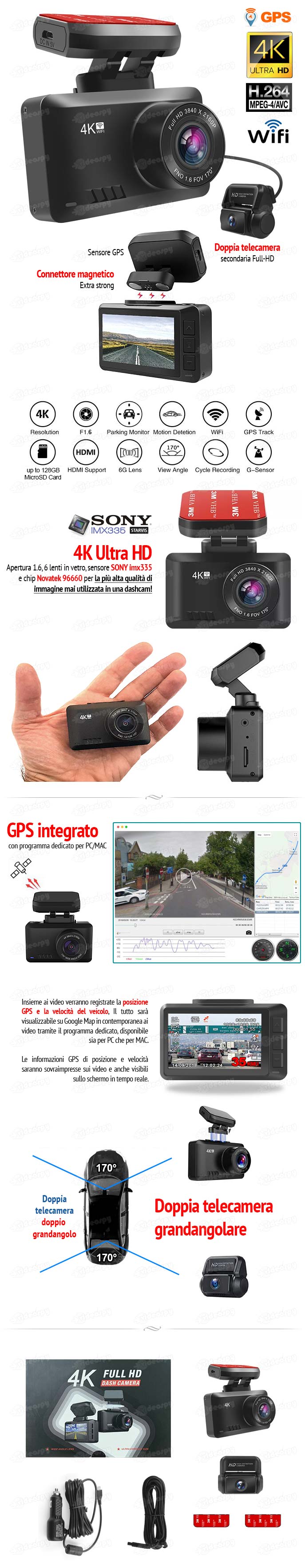 telecamera auto vsx5002 4k ultra-hd GPS WiFi